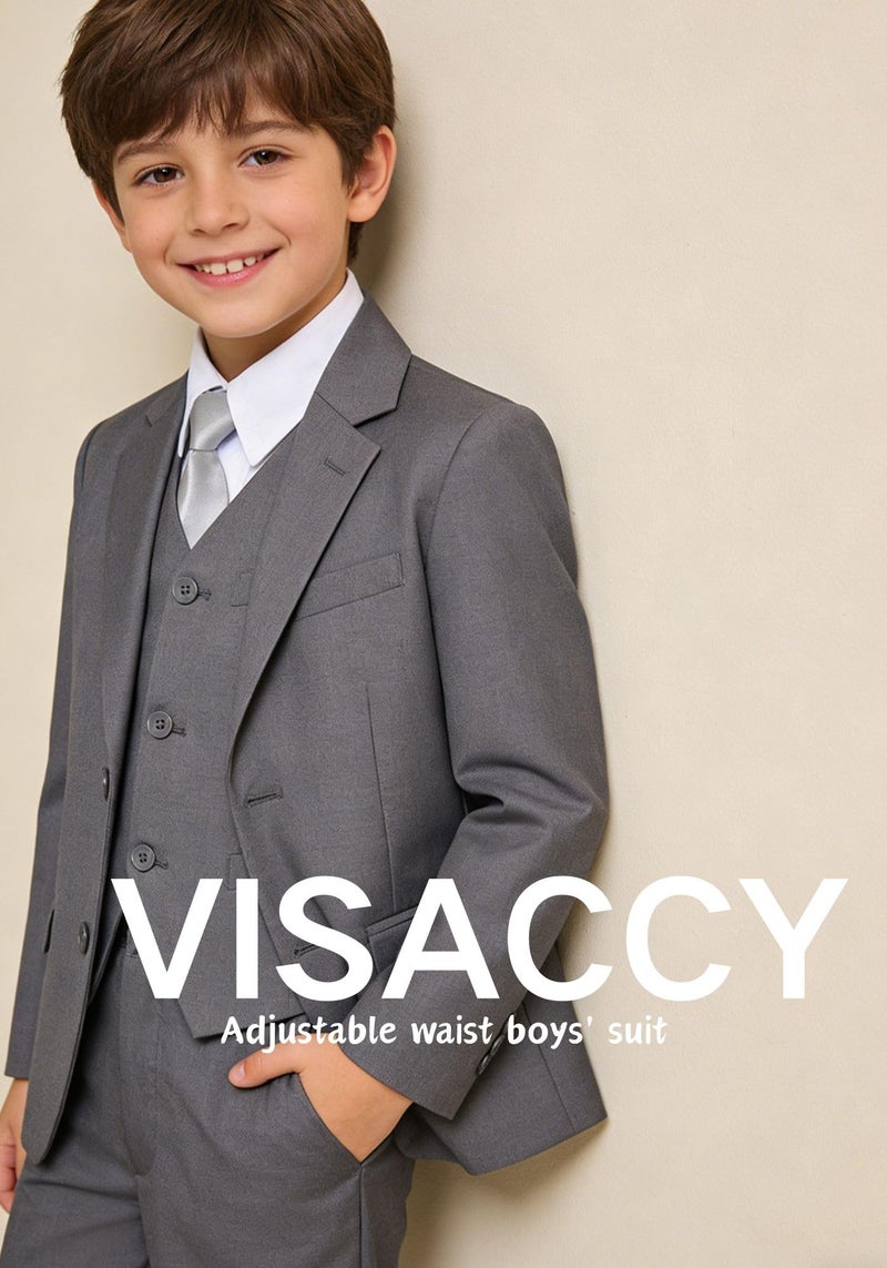 Visaccy Boys Suit Size 14 Toddler Wedding Outfit Boy Ring Bearer Dress Clothes Kids Tuxedo Gray - Image 4